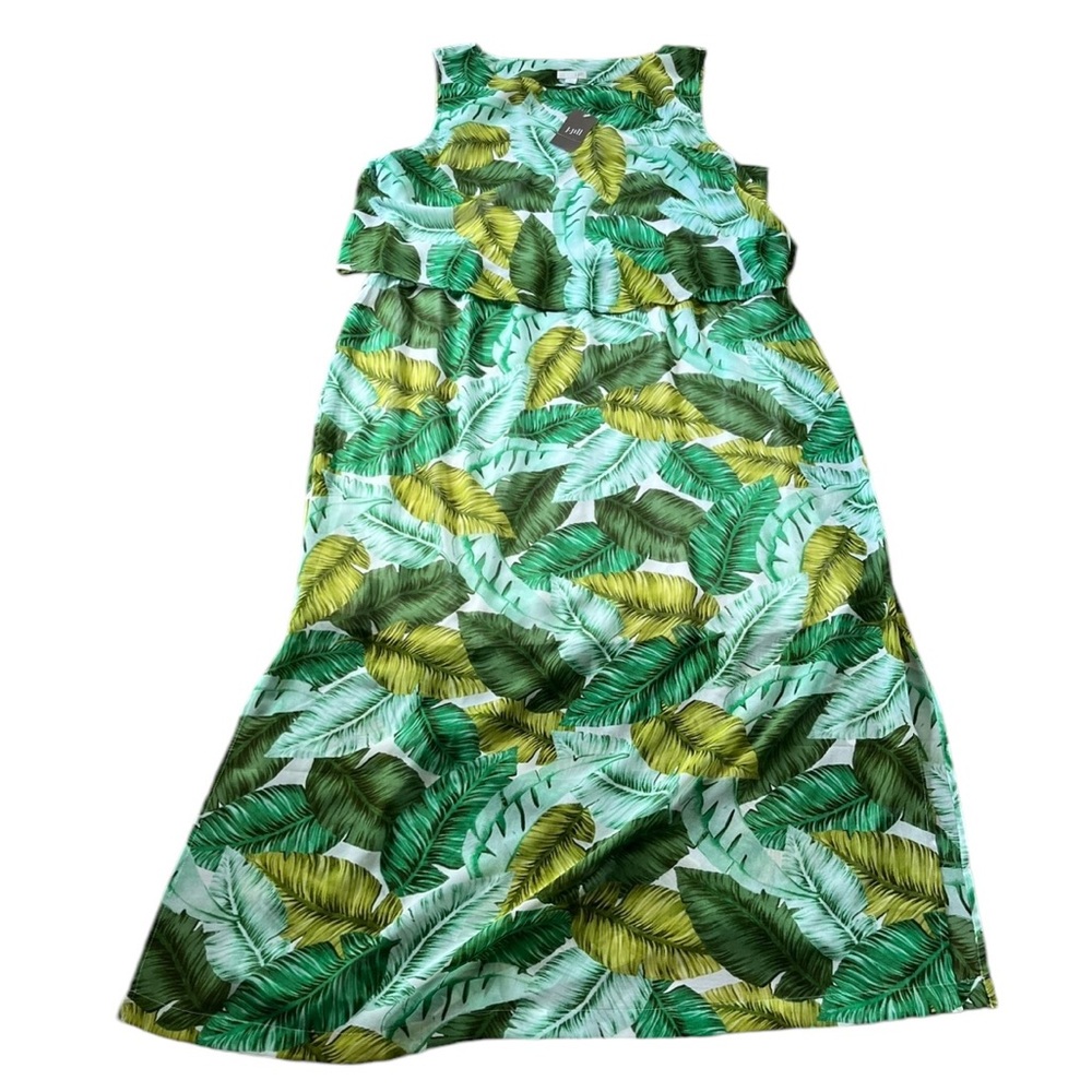 New J. Jill Palm Vacation Dress Maxi Tank Flowy Palm Branches Size XL